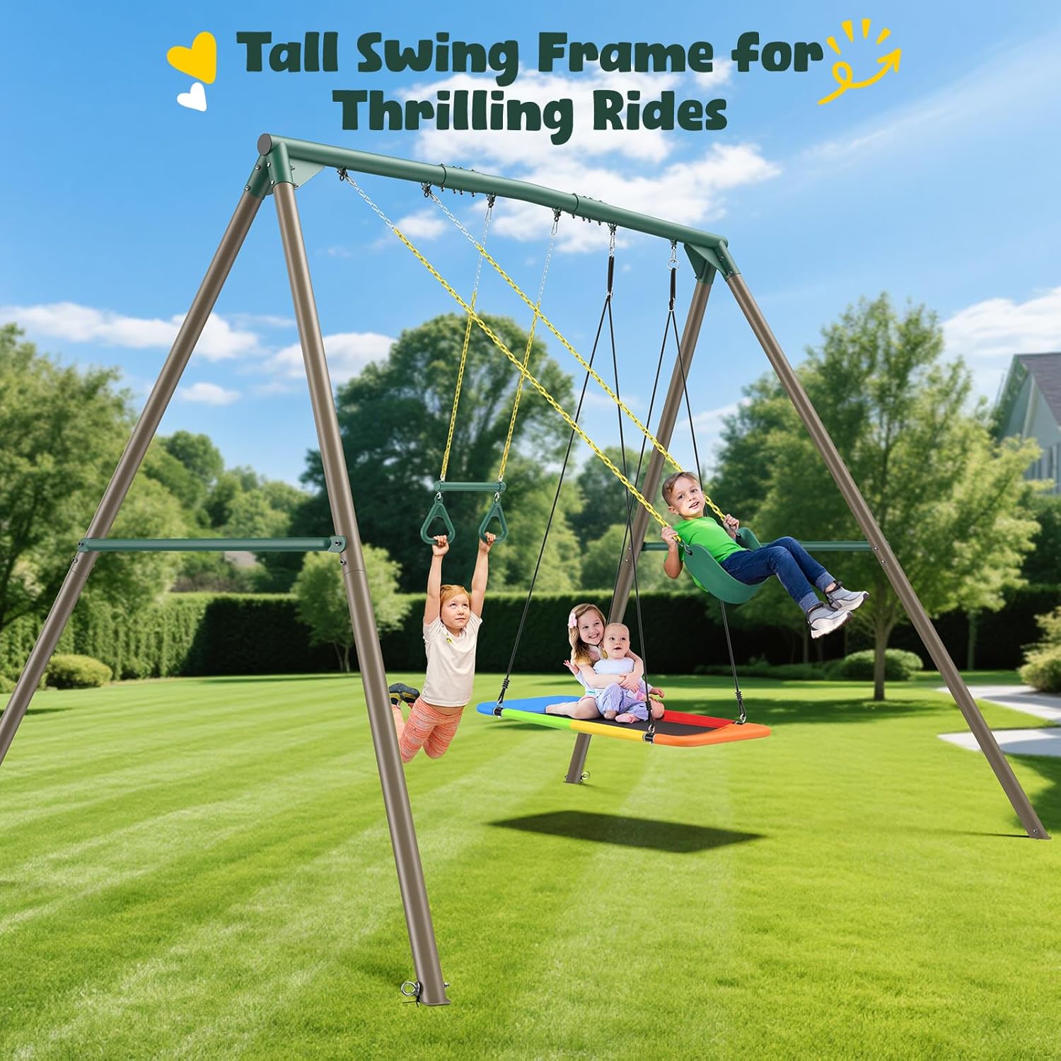 Hapfan 9.5' Tall Swing Sets for Backyard with Platform Swing